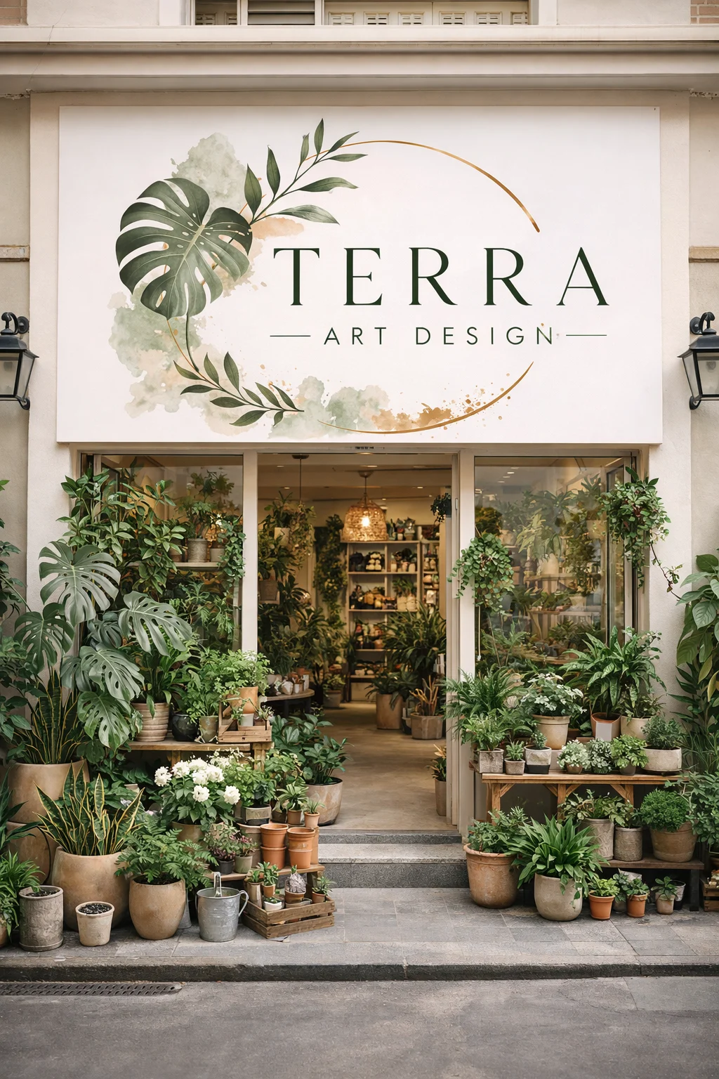 Charming plant shop with artistic design.