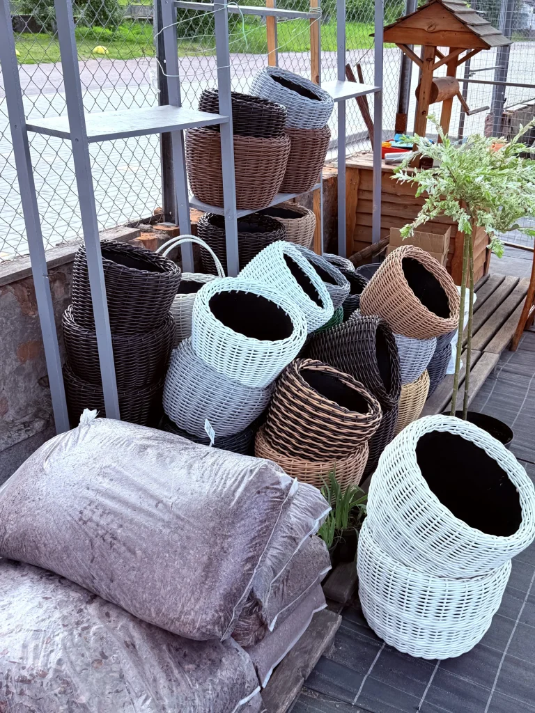 Various woven baskets and bags